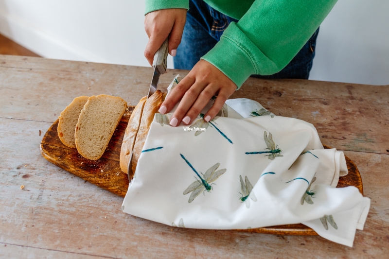 Dragonfly Design Tea Towel with bread